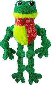 KONG Holiday Knots Frog Squeaky Plush Dog Toy, Green, Large/X-Large