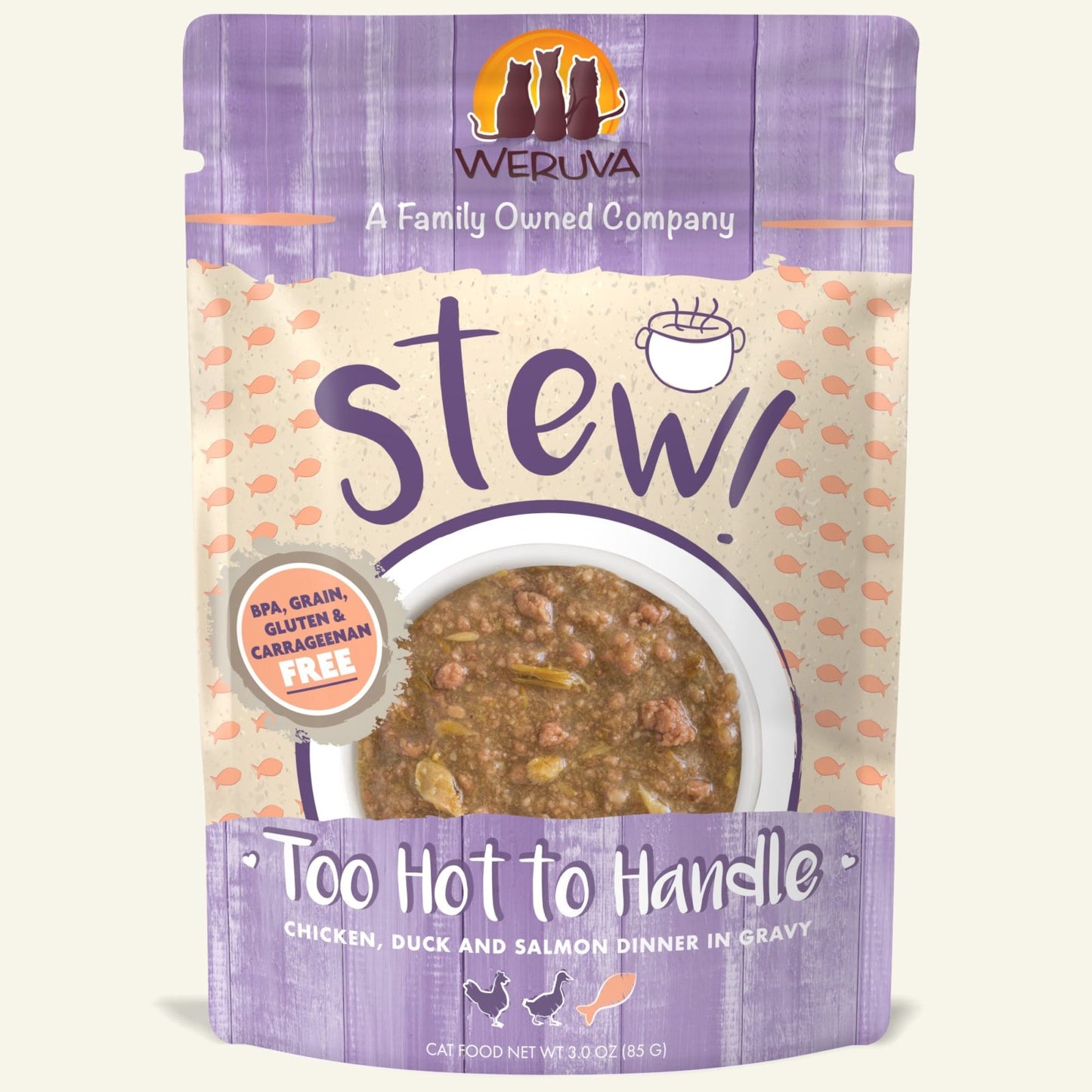 Weruva Too Hot to Handle Chicken, Duck & Salmon in gravy 3.0 oz Pouch