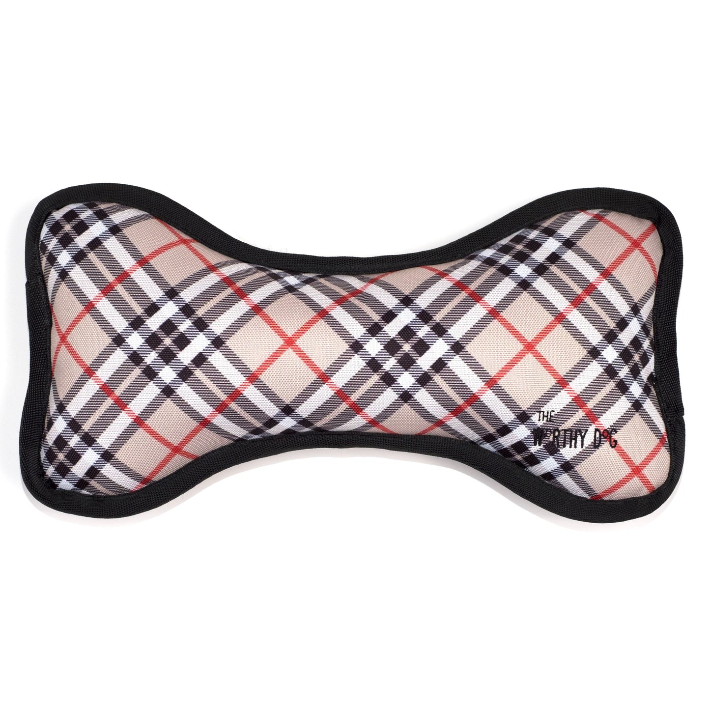 The Worthy Dog Tan Plaid Bone Toy