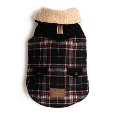 Fabdog Black Wool Plaid Shearling Dog Coat