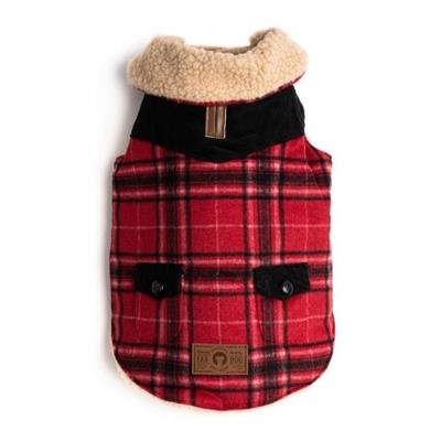 Fabdog Red Wool Plaid Shearling Dog Coat