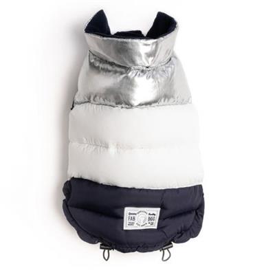 Fabdog Colorblock Puffer Dog Coat Silver/White/Navy