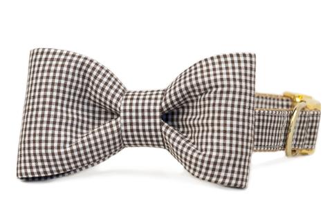 Crew LaLa Brown Gingham Check Bow Tie Dog Collar