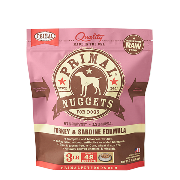 Primal Pet Foods Raw Frozen Nuggets Canine Turkey & Sardine Formula