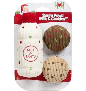 Hugglehounds Holiday Santa Paws' Milk & Cookies Tough Plush Dog Toy Gift Pack