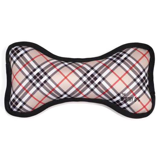 The Worthy Dog Tan Plaid Bone Toy