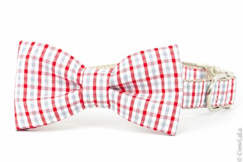 Crew LaLa Red & Silver Gingham Bow Tie Dog Collar